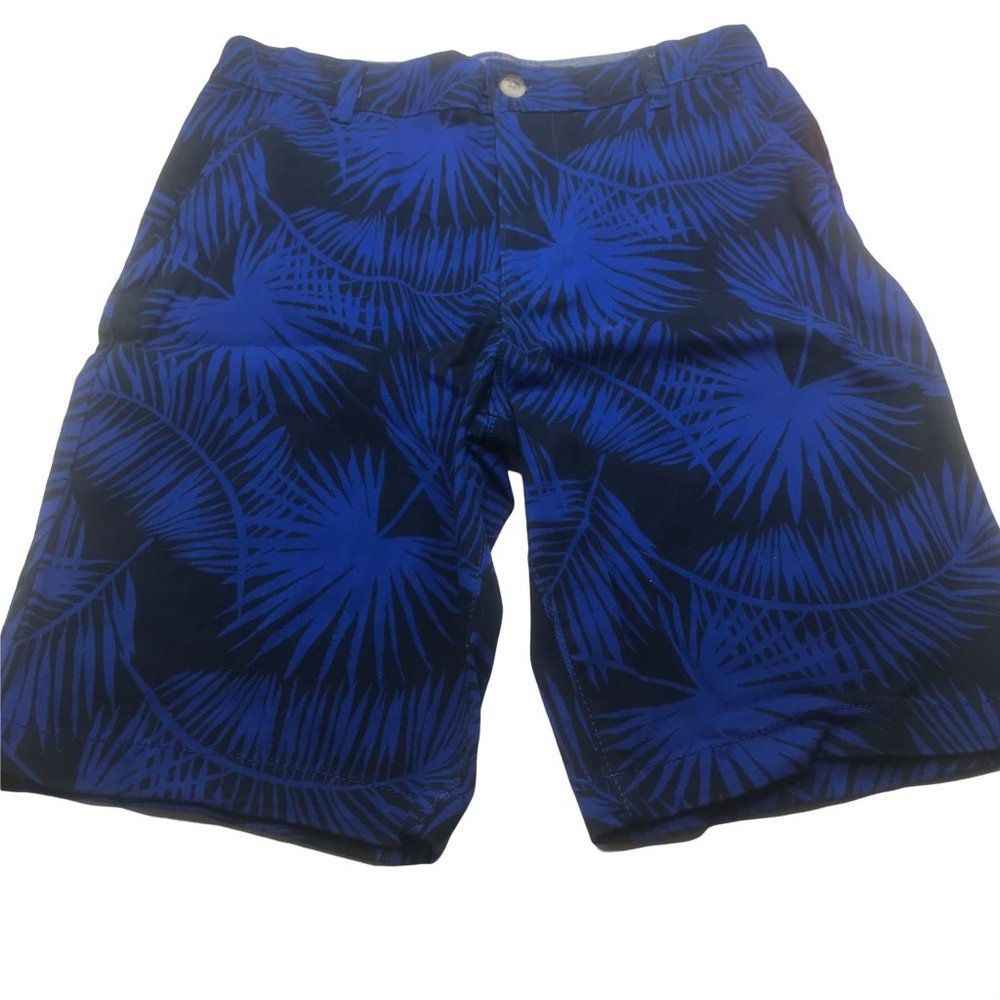 Wonder Nation Boy's Size 16 Adjustable Waist Flat Front Short Blue Palm Leaf New